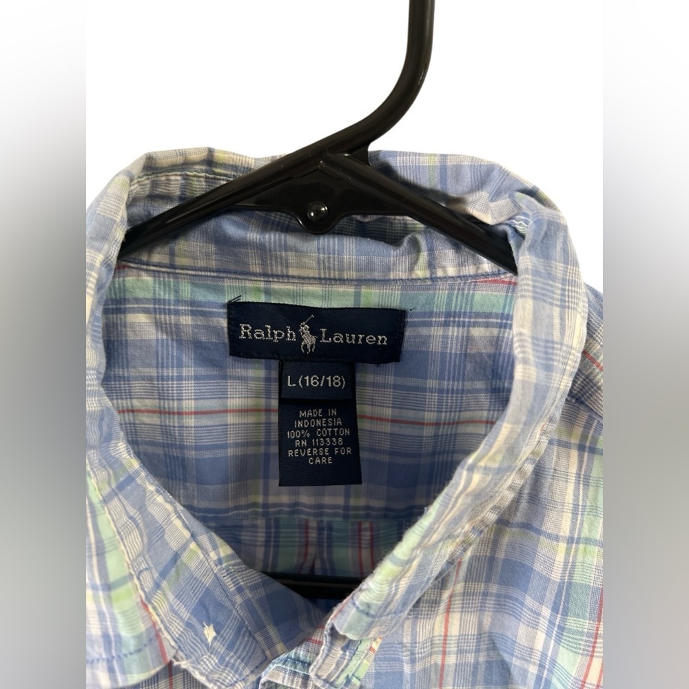 Ralph Lauren blue plaid short sleeve button down shirt - Picture 3 of 4